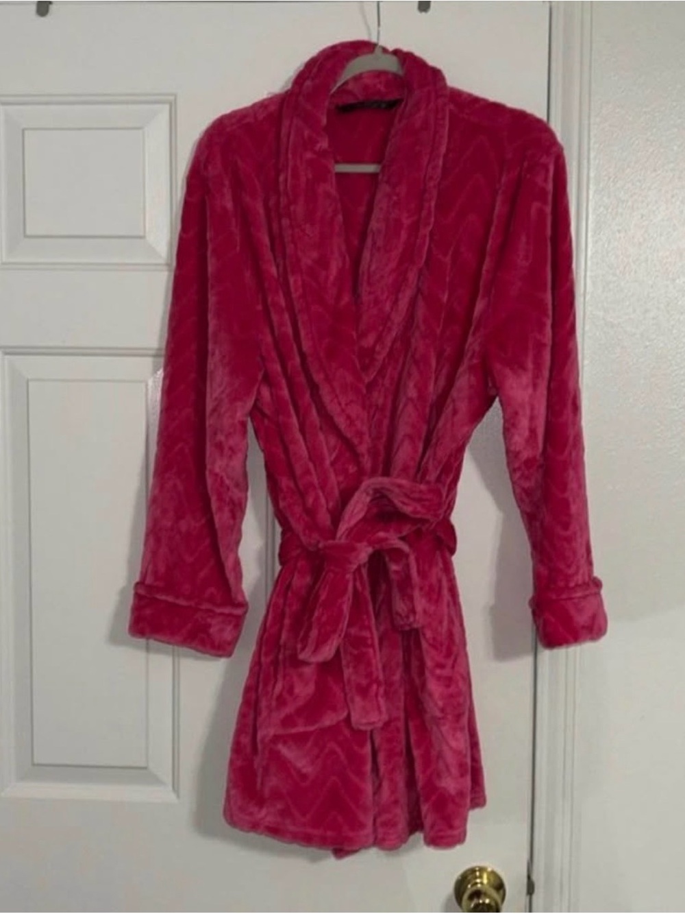 Hot Pink Plush Fleece Robe – Soft Cozy Belted Bathrobe